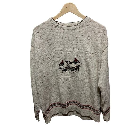 Vintage 90s cardinals birds sweatshirt gray crewneck Shenandoah knit sz Large - Picture 1 of 9